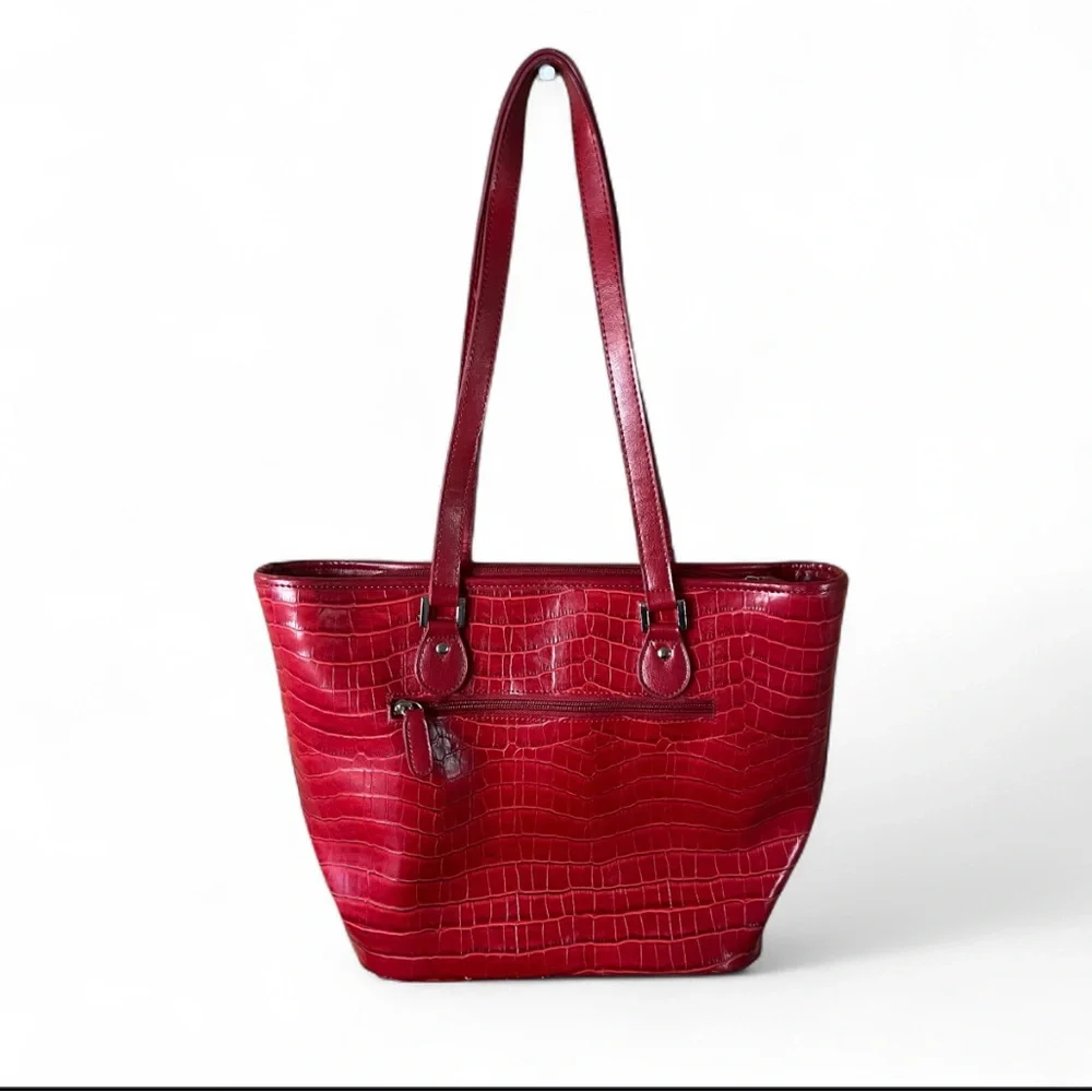 Vintage Brighton Red Croc Leather Tote Bag + Black Kiss Lock Coin Purse Set - Picture 4 of 13